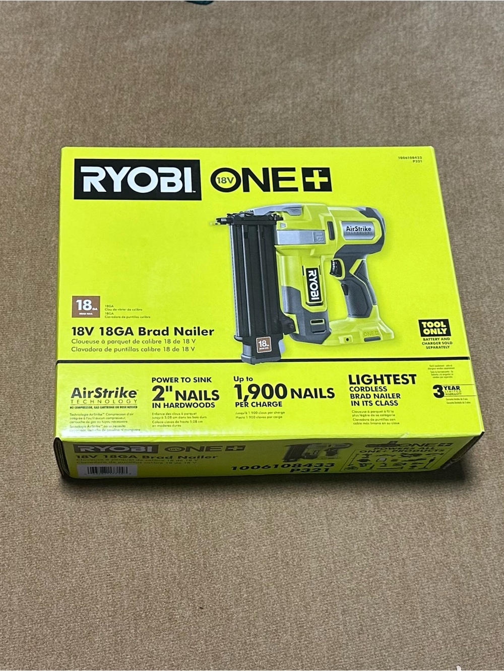 Nailer 18V 18GA RYOBI ONE+ in Green